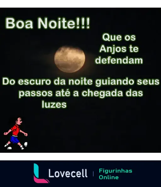 Figurinha de Boa Noite com mensagem para proteção dos anjos e imagem da lua