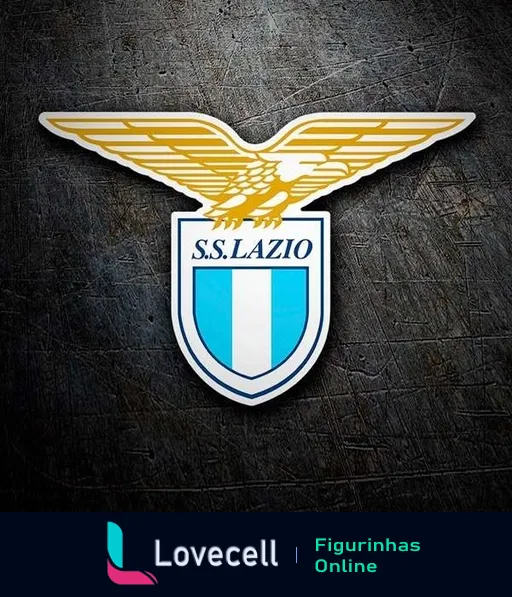 Emblema do clube S.S. Lazio com águia dourada e escudo azul e branco com inscrição 'S.S. LAZIO'