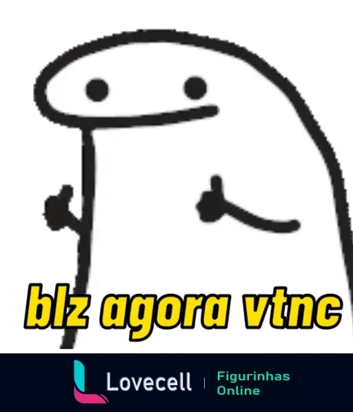 Animação de personagem Flork estressado com expressão de frustração, acompanhada do texto 'blz agora vtnc' repetido várias vezes.