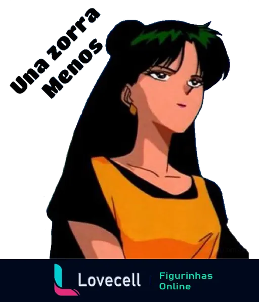 Sticker da Sailor Pluto com expressão desdenhosa e texto 'Uma Zorra a Menos' ao lado. Use para expressar desdém ou atitude sarcástica.