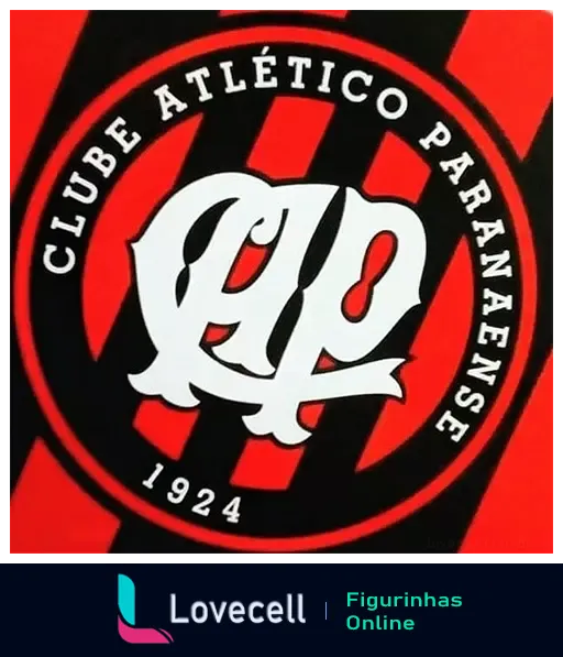 Figurinha do escudo do Clube Atlético Paranaense com fundo preto e vermelho, letras 'CAP' e ano de fundação 1924