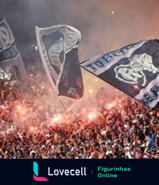 Torcida do Remo celebrando com sinalizadores e bandeiras grandes do clube durante uma festa vibrante