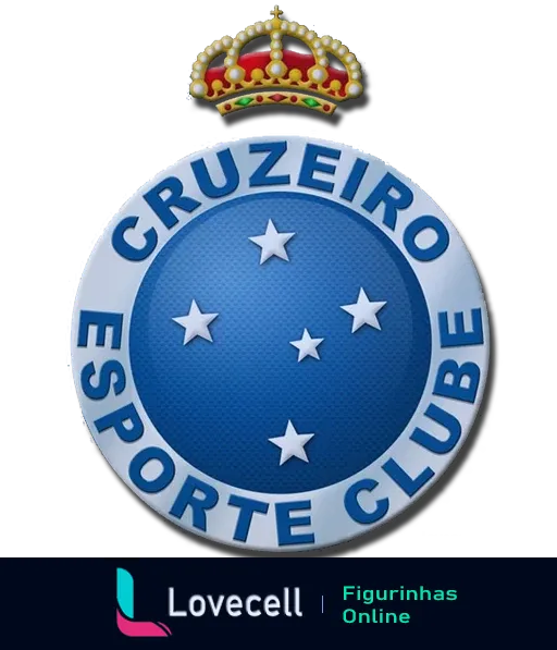 Imagem do emblema do Cruzeiro Esporte Clube destacando uma coroa no topo e estrelas representando o Cruzeiro do Sul. Símbolo icônico do time mineiro.