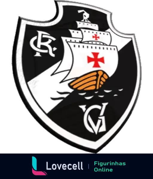 Imagem do escudo do Vasco da Gama, contendo um navio com uma cruz vermelha e as iniciais CR e VG.