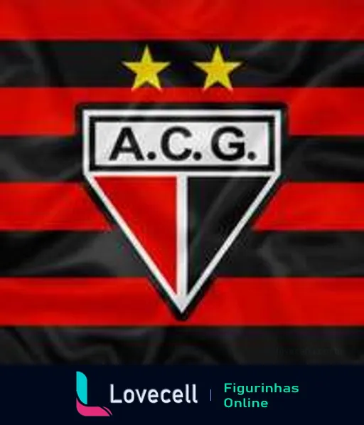 Escudo do Atlético Clube Goianiense com listras pretas e vermelhas, emblema A.C.G. centralizado em branco, triângulo invertido e duas estrelas douradas