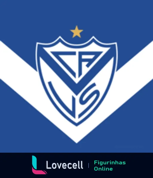 Escudo do clube de futebol Vélez Sarsfield, com fundo azul, faixa em forma de V branca e estrela dourada na parte superior