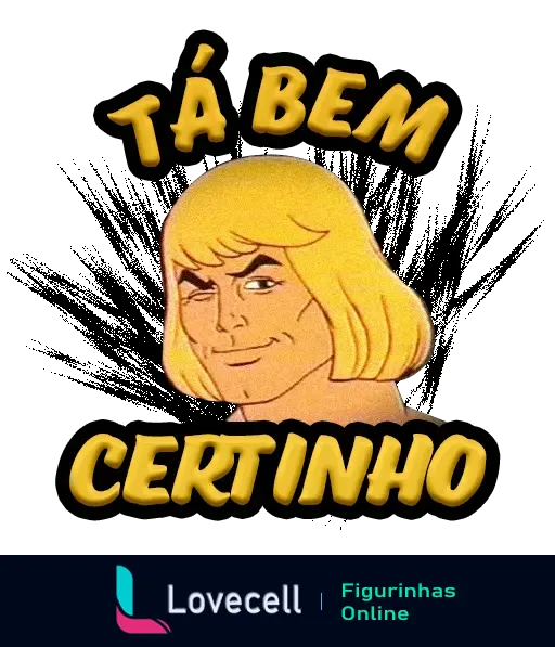 Figurinha divertida com personagem loiro e piscadinha ao lado da frase 'Tá bem certinho', ideal Para Nerds Socializarem.