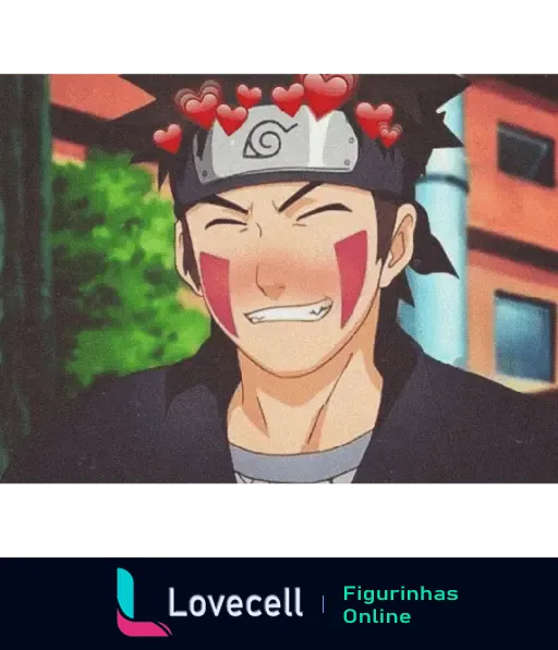 Imagem animada de um personagem sorridente de Naruto com corações flutuando sobre sua cabeça, representando amor e felicidade.