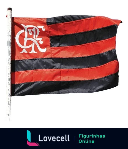 Bandeira do Flamengo com listras horizontais em preto e vermelho e emblema CRF na parte superior esquerda