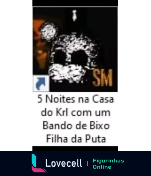 Imagem com fundo escuro e uma figura animal estilizada. Texto: '5 Noites na Casa do Krl com um Bando de Bixo Filha da Puta'.