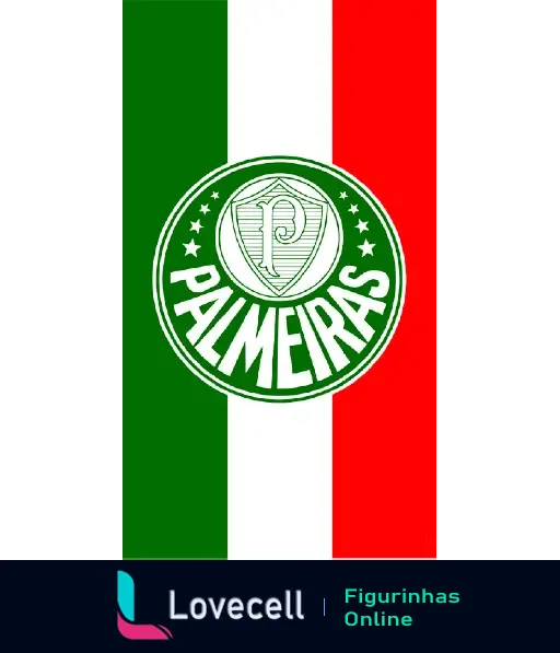 Imagem com o emblema do Palmeiras sobre um fundo nas cores verde, branco e vermelho, representando o clube de futebol Palmeiras.