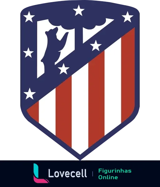 Escudo do Atlético de Madrid, famoso time de futebol espanhol, com listras vermelhas e brancas, urso e árvore simbolizando a cidade de Madrid.