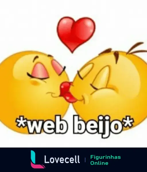 Dois emojis apaixonados se beijando com bicos tocando, um coração vermelho sobre eles e o texto em negrito *web beijo* abaixo.