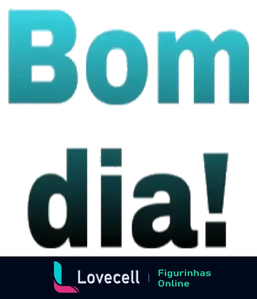 Figurinha de Bom Dia com texto 'Bom dia!' em letras grandes azul claro e preto com efeito tridimensional e reflexivo em superfície escura