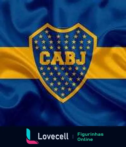 Figurinha do escudo do Boca Juniors com fundo azul e faixa amarela, letras 'CABJ' e estrelas representando conquistas