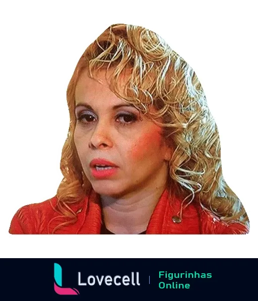 Joelma, cantora brasileira, com cabelos cacheados loiros e blusa vermelha, expressando uma emoção séria durante uma entrevista