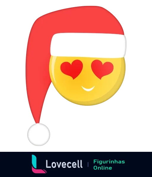 Emoji apaixonado de Natal com rosto amarelo, olhos em forma de coração e gorro de Papai Noel, expressando amor e alegria nas festas de fim de ano