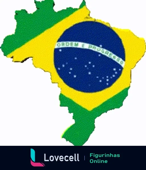 Figurinha animada do mapa do Brasil pulsando com as cores da bandeira, simbolizando amor e orgulho nacional, ideal para eventos esportivos