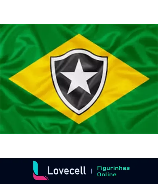 Bandeira do Botafogo com fundo verde e amarelo e escudo preto com estrela branca no centro