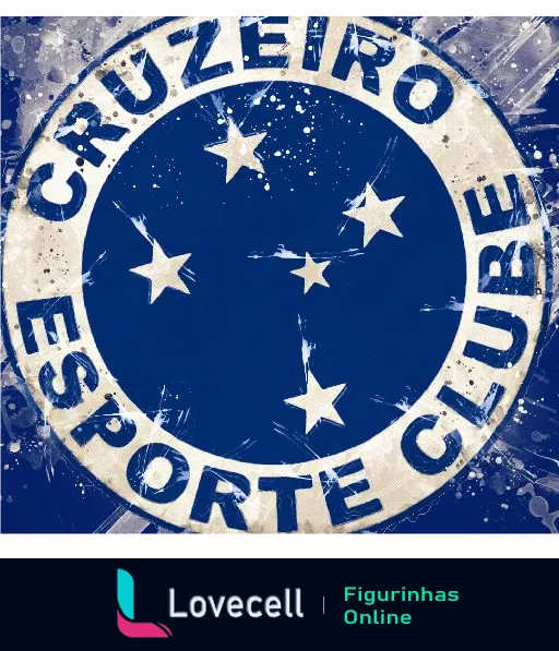 Escudo do Cruzeiro Esporte Clube com círculo azul, texto 'Cruzeiro Esporte Clube' e cinco estrelas representando conquistas no futebol