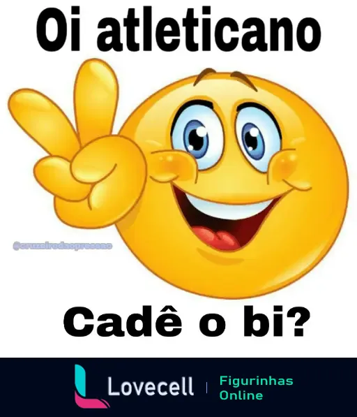 Emoji sorridente fazendo sinal de paz com a mão, provocando atleticanos e perguntando onde está o bicampeonato. Zoeira de torcedores do Cruzeiro.