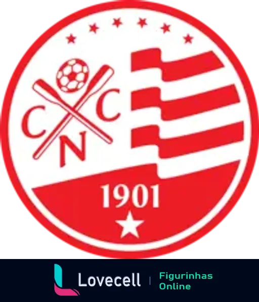 Escudo do Clube Náutico Capibaribe com cruzes sobrepostas em uma bola de futebol, listras vermelhas e brancas, e a data 1901