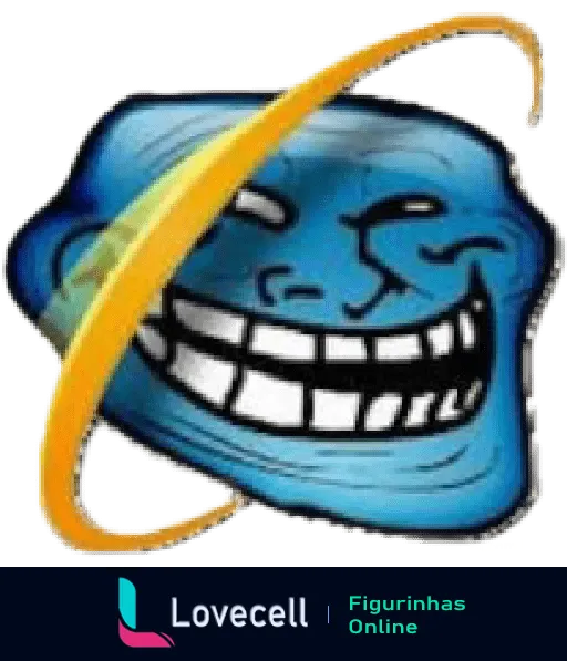 Figurinha da Troll Face em azul combinada ao logotipo do Internet Explorer, representando uma brincadeira com o navegador.