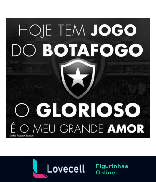 Chamada emocionante para o jogo do Botafogo, O Glorioso, com escudo do time e fundo representando torcedores apaixonados