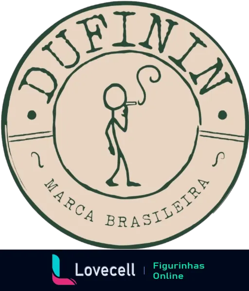 Logotipo da marca Dufinin com desenho estilizado de pessoa segurando cachimbo e texto destacando nacionalidade brasileira