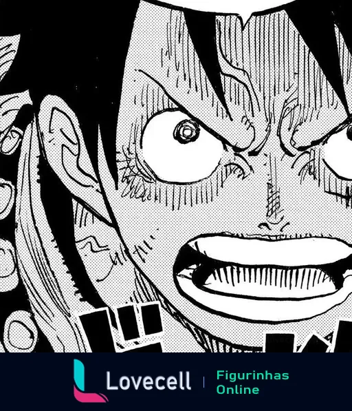 Personagem Luffy de One Piece com expressão de raiva, gritando com a boca aberta. Texto em destaque: 'ZOM!!'.