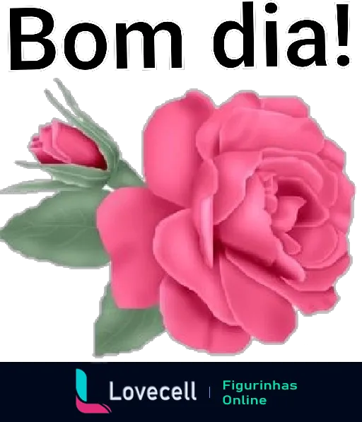 Figurinha de Bom Dia com rosa rosa destacada e texto 'Bom dia!' em letras brancas