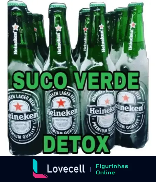 Figurinha de WhatsApp suco verde detox com garrafas de cerveja Heineken - sextou com cerveja, final de semana e diversão