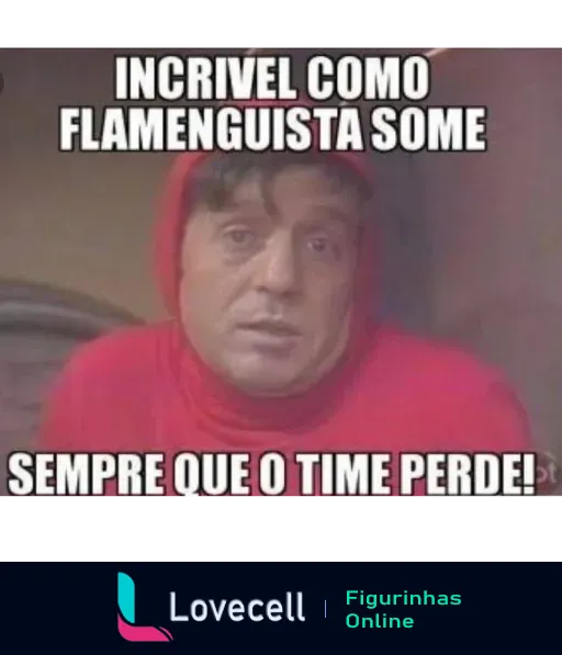 Homem preocupado com legenda humorística sobre torcedores do Flamengo desaparecendo após derrotas do time