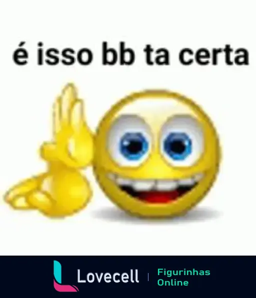 Emoji sorridente com olhos grandes e sorriso amplo, fazendo um gesto de 'ok' e com o texto: 'é isso bb ta certa'. Tema de meme divertido.