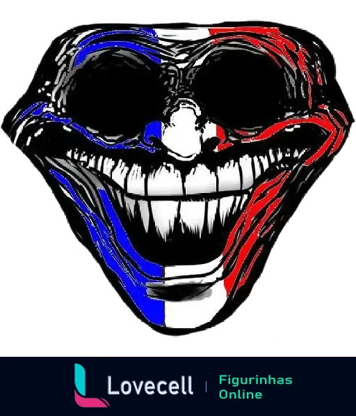 Figura de uma Troll Face com um sorriso largo e as cores da bandeira da França, simbolizando uma mistura de humor e patriotismo.