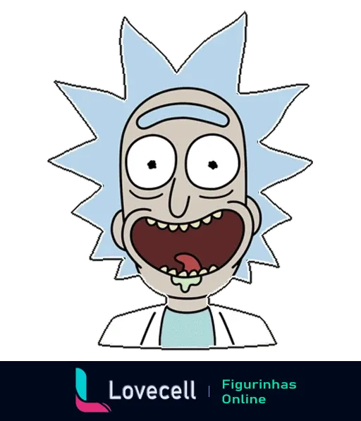 Rick Sanchez sorrindo, personagem do desenho 'Rick e Morty', com expressão excêntrica e imprevisível