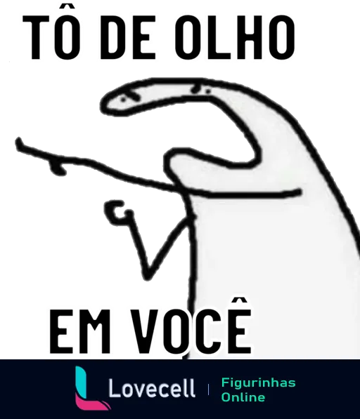 Figurinha animada de polvo branco estilizado como detetive apontando o dedo com texto 'Tô de olho em você', sugerindo vigilância de forma humorística