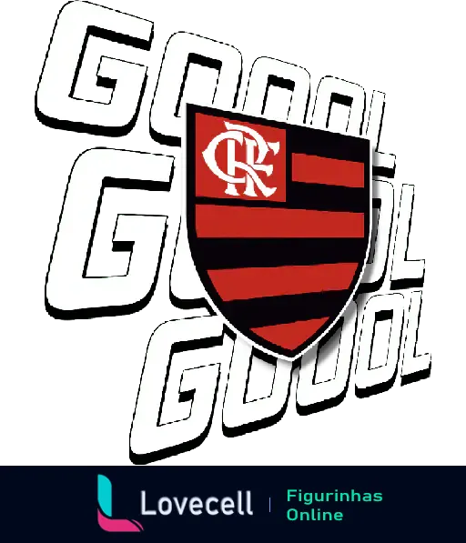 Emblema do Flamengo com a inscrição 'GOOOL' em branco repetida três vezes ao fundo. Título: 'GOOOL! Flamengo é emoção!'. Tags: flamengo, GOOOL, Flamengo, futebol, esporte.