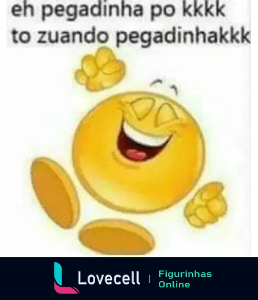 Emoji sorridente com duas mãos levantadas, acompanhado do texto 'eh pegadinha po kkkk to zuando pegadinhakkk'.