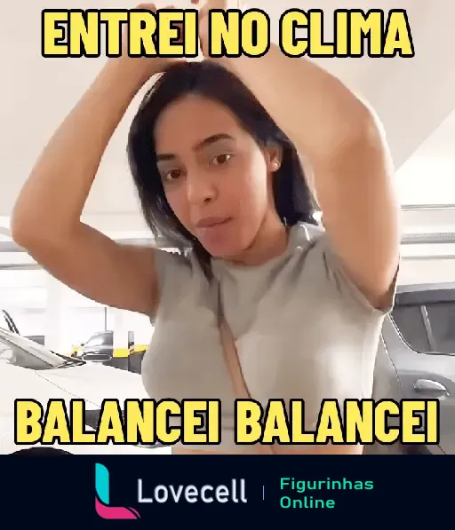 Gif animado da pasta 'BORDÕES DA MIRELLA SANTOS' com uma mulher balançando os braços e a frase 'Entrei no clima balancei balancei'.