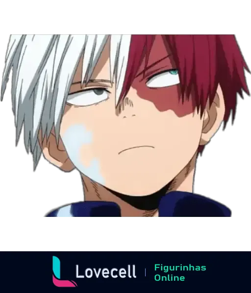 Ilustração de Shoto Todoroki de Boku No Hero Academia, com cabelo bicolor vermelho e branco, olhando para o lado com expressão pensativa.