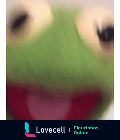 Sapo Kermit verde desfocado com expressão alegre, figurinha WhatsApp da pasta 'Bts mood triste', ideal para humor incerto.