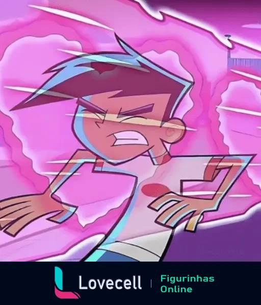 Danny Fenton em uma intensa transformação rosa, parecendo determinado e focado, com raios rosa ao seu redor.