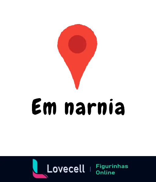 Ícone de pin de localização sobre faixas vermelhas com texto 'Em Nárnia', evocando um lugar fictício da literatura