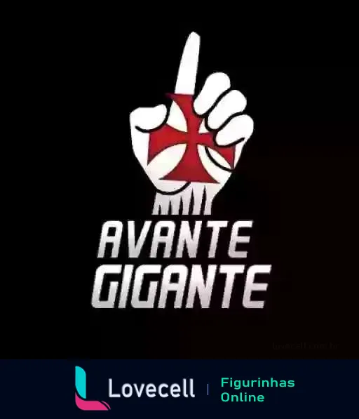 Mão com unhas vermelhas segurando uma bola de futebol com o slogan Avante Gigante em letras brancas e pretas