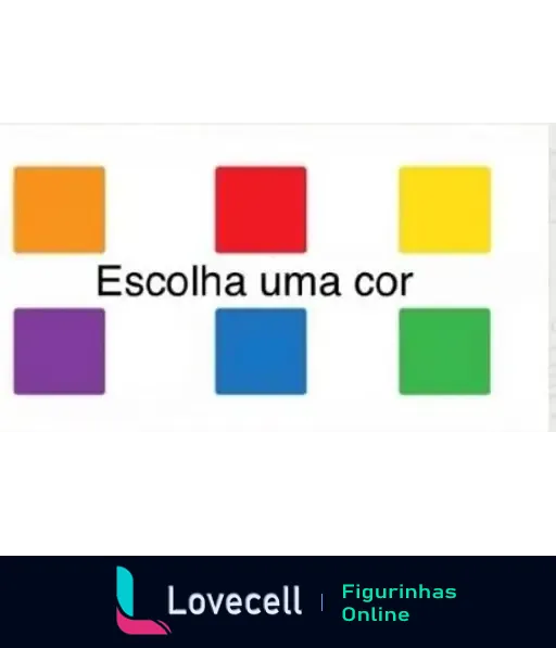 Imagem com seis quadrados coloridos em laranja, vermelho, amarelo, roxo, azul e verde, com o texto 'Escolha uma cor' no centro.