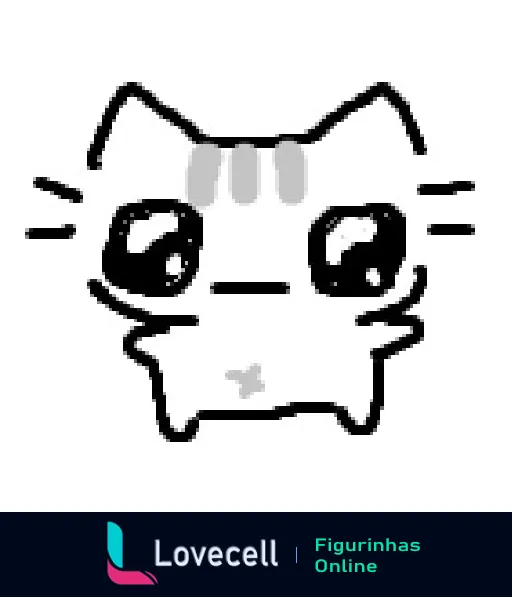 Gatinho com olhar curioso, traçado em estilo pixel art, com olhos grandes e expressivos, orelhas pontudas, pelo claro e um detalhe no meio da testa.