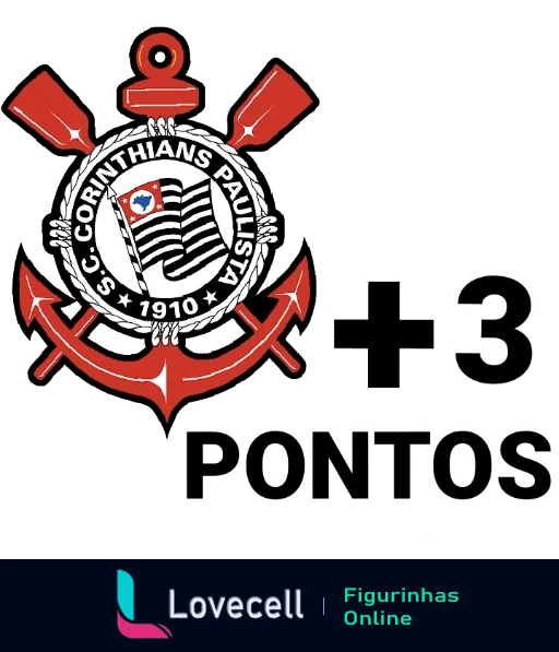 Emblema do Corinthians com âncora vermelha e círculo, e a frase '+3 Pontos' abaixo, simbolizando vitória no futebol