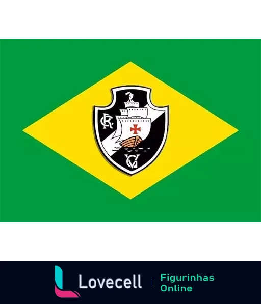 Bandeira do Clube de Regatas Vasco da Gama com fundo verde e amarelo, escudo com navio e caravela em preto e branco, simbolizando a história no futebol brasileiro