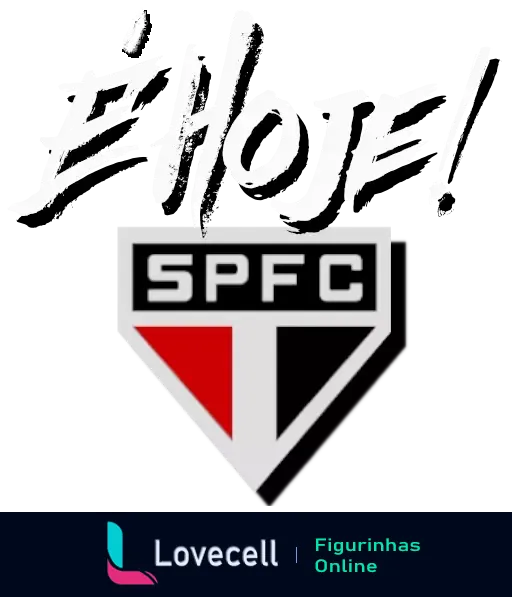 Emblema do São Paulo Futebol Clube com a frase 'É HOJE!' em letras brancas sobre fundo escuro, expressando entusiasmo para jogo importante